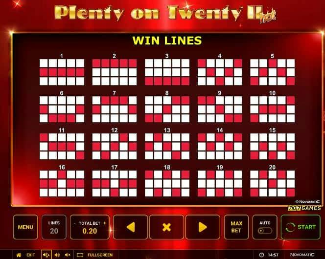 Formas diferentes de realizar combinaciones ganadoras en Plenty on Twenty 2