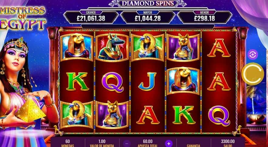 Símbolos, Gráficos, sonidos y animaciones de Mistress of Egypt Diamond Spins