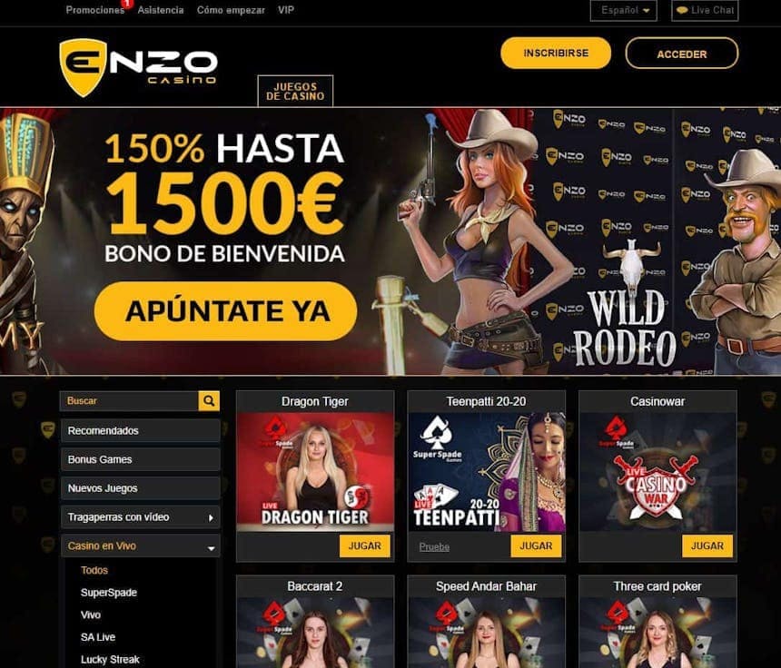 Disfruta del casino en vivo y juega a tu juego favorito en Enzocasino