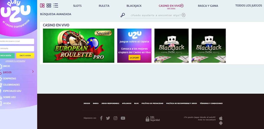 Disfruta del casino en vivo y juega a tu juego favorito en PlayUzu