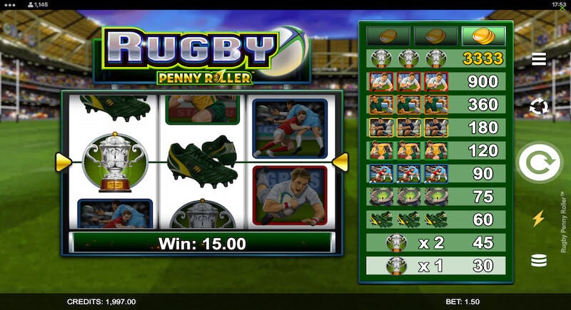 Rugby Penny Roller slot