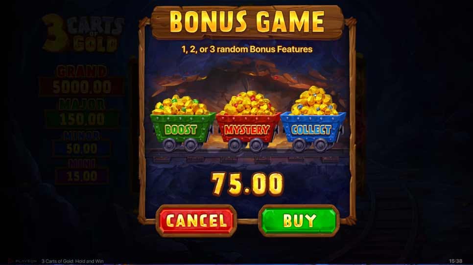 Opción de compra de bono 3 Carts of Gold: Hold and Win.