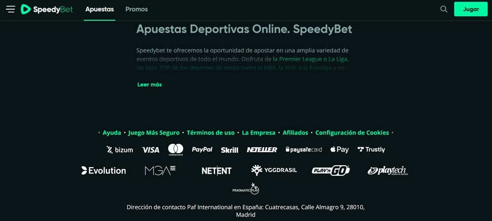 Métodos de pago SpeedyBet