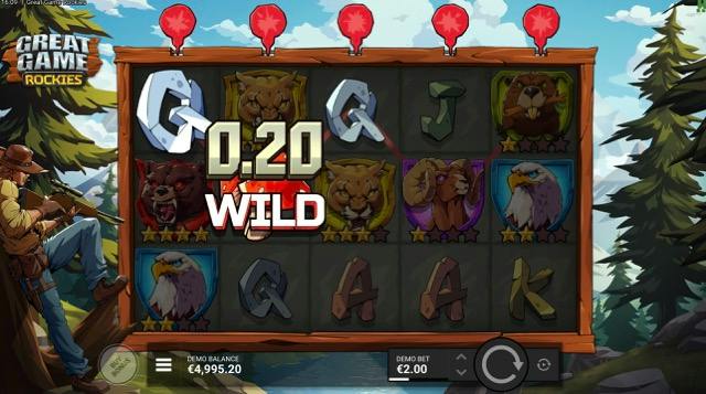 Símbolo Wild con forma de seta en Great Game Rockies, con premio de 0,20 €