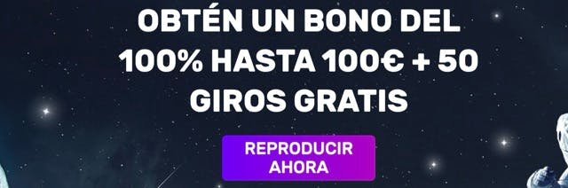 Banner del bono de bienvenida de Luna Casino, 100% hasta 100 euros más 50 giros gratis