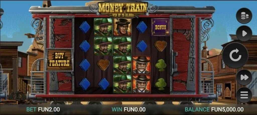 Tragamonedas Money Train de Relax Gaming en modo vertical en el móvil